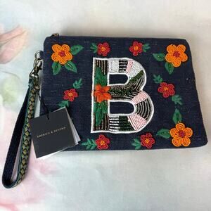 NWT America & Beyond Beaded Monogram “B” Floral Clutch Wristlet Bag